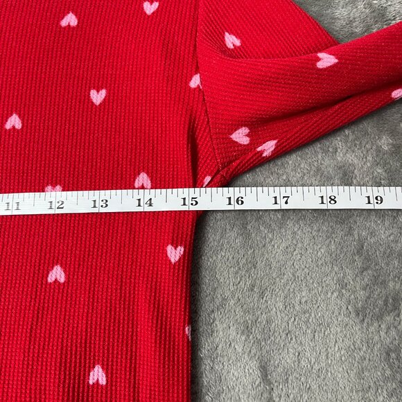 Laura Ashley Heart Print Pajama Set Women’s M Red Waffle Knit Y2K Cozy Valentine - Picture 6 of 16